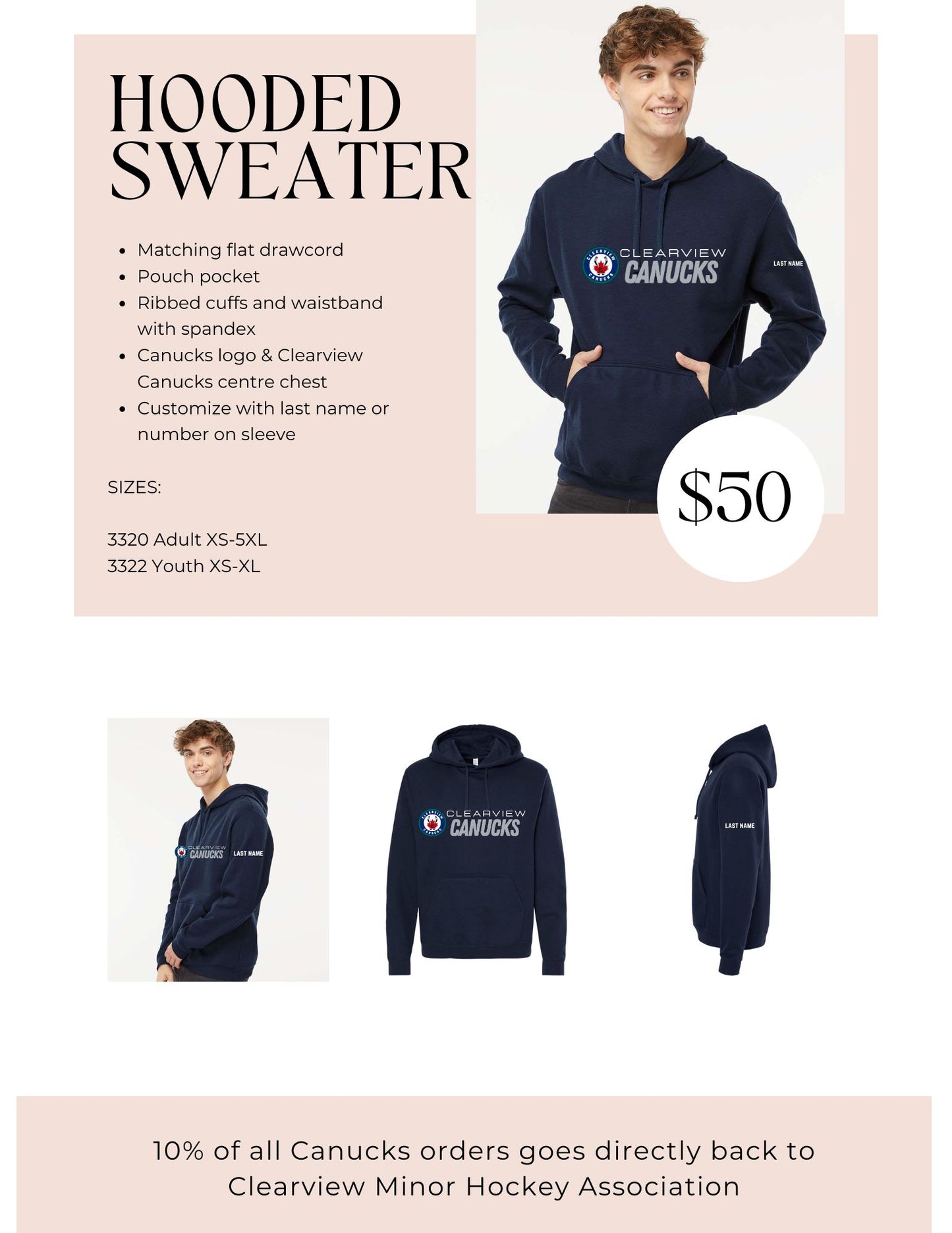 Navy Hooded Sweater (Clearview Canucks Chest)