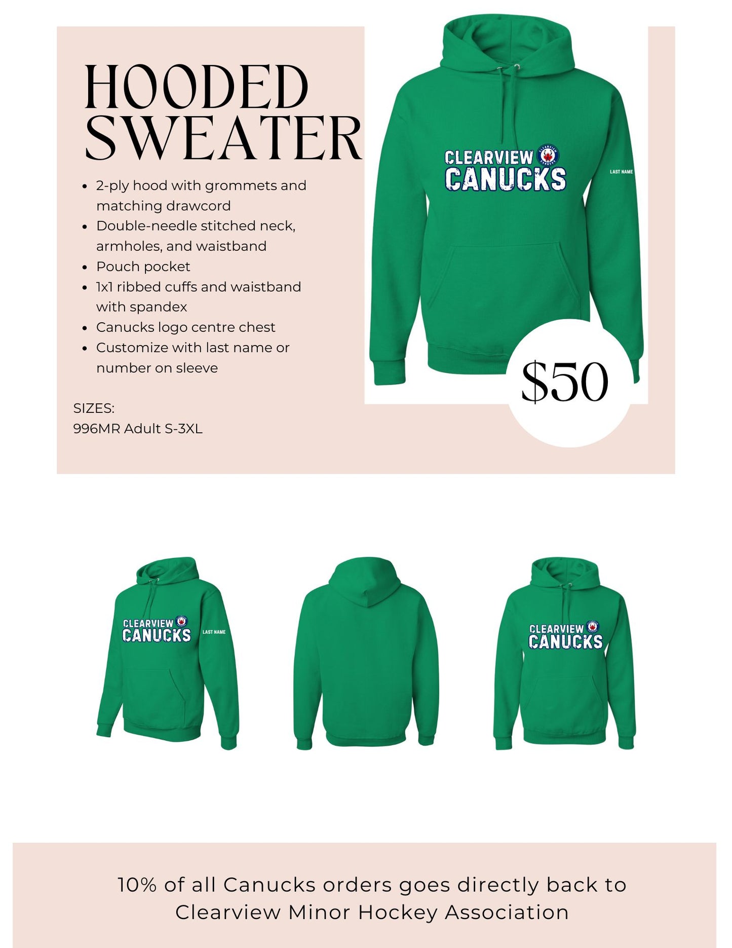 Green Hooded Sweater (Clearview Canucks Chest)